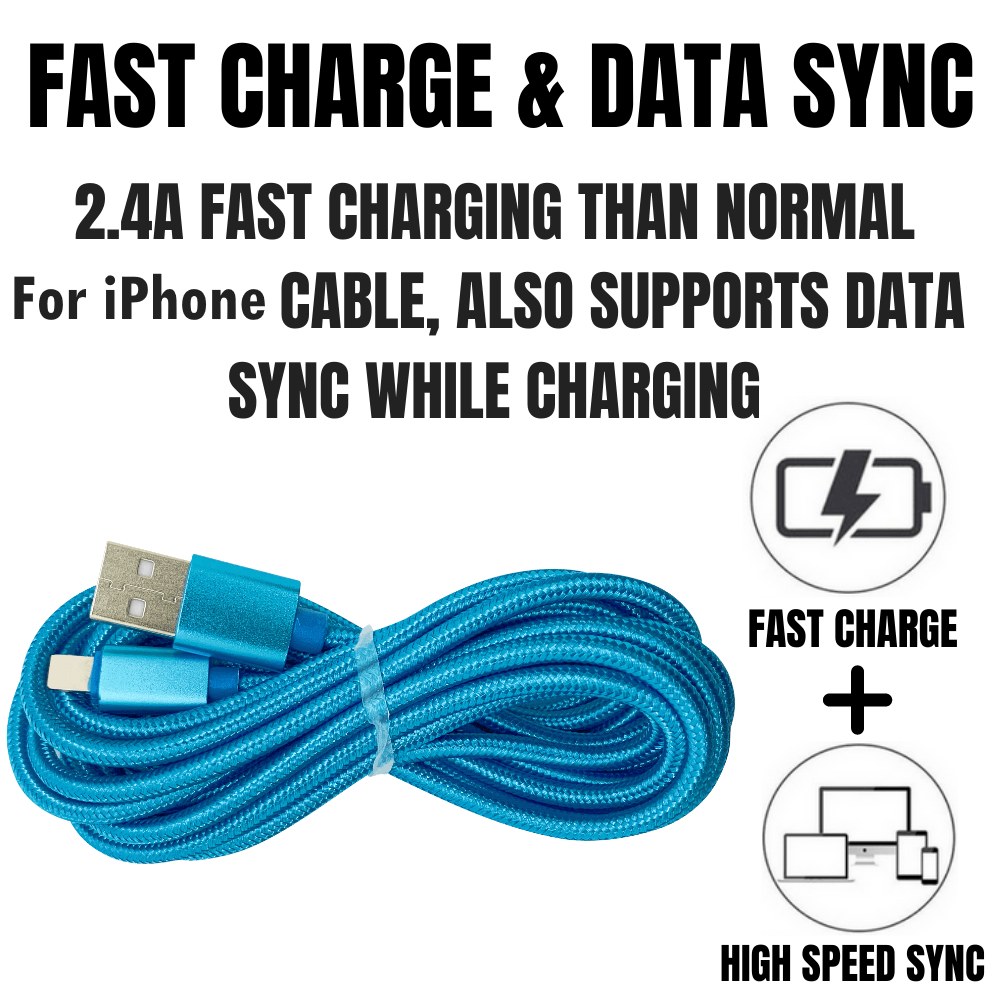 PBG Nylon Woven Zebra Cable – XL 10FT Fast Charging for iPhone & iPad