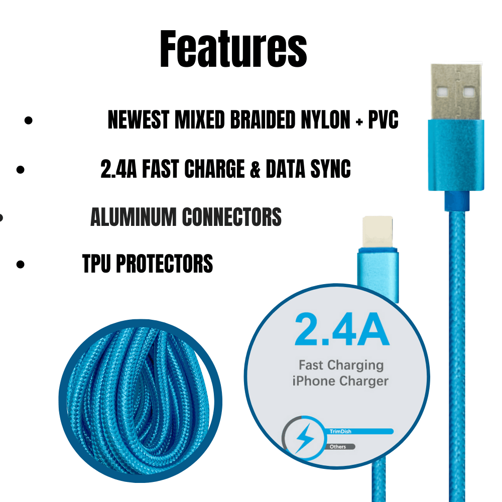 PBG Nylon Woven Zebra Cable – XL 10FT Fast Charging for iPhone & iPad